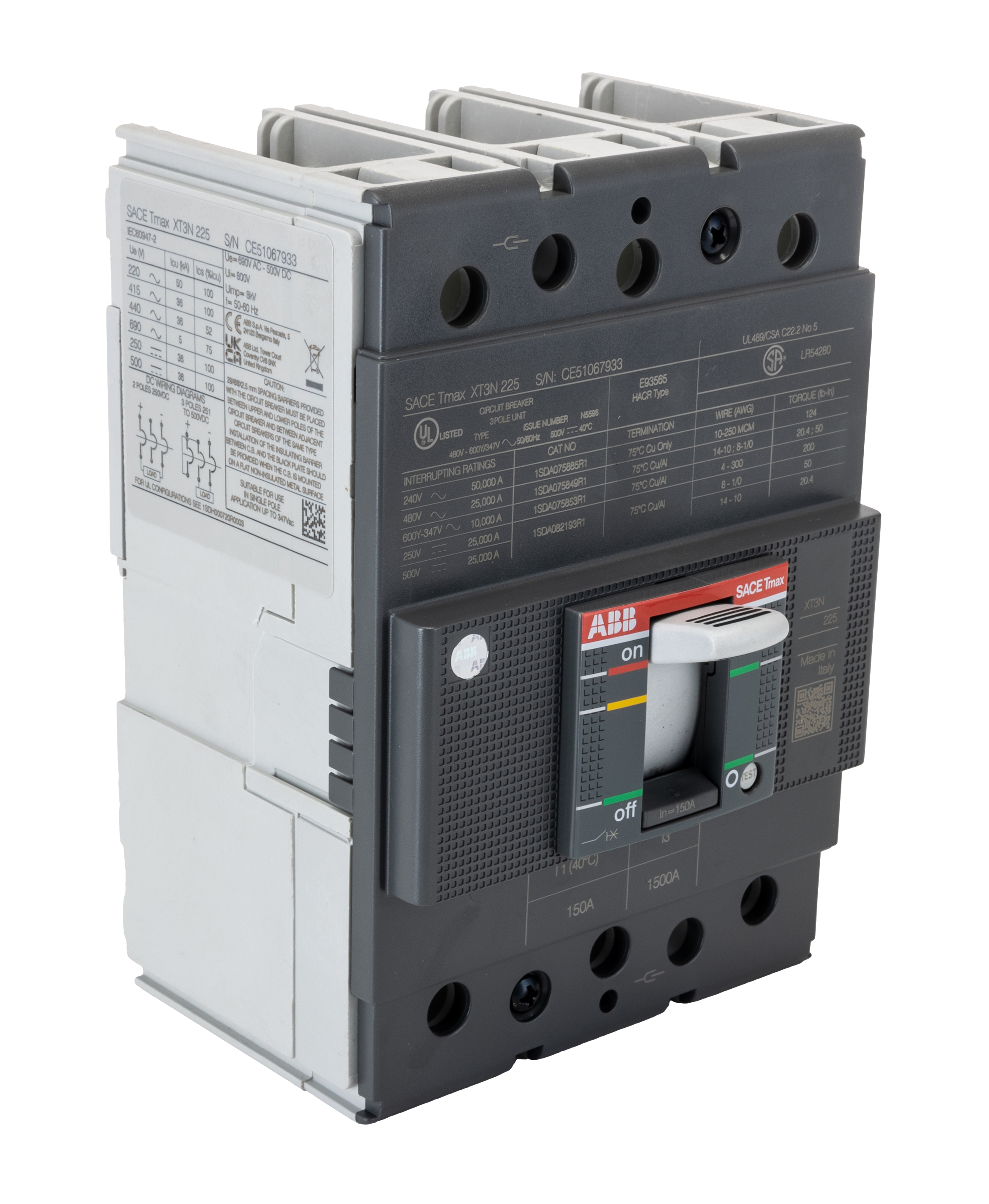 1SDA075115R1 XT3N 225 TMF 150-1500 3p F, ABB