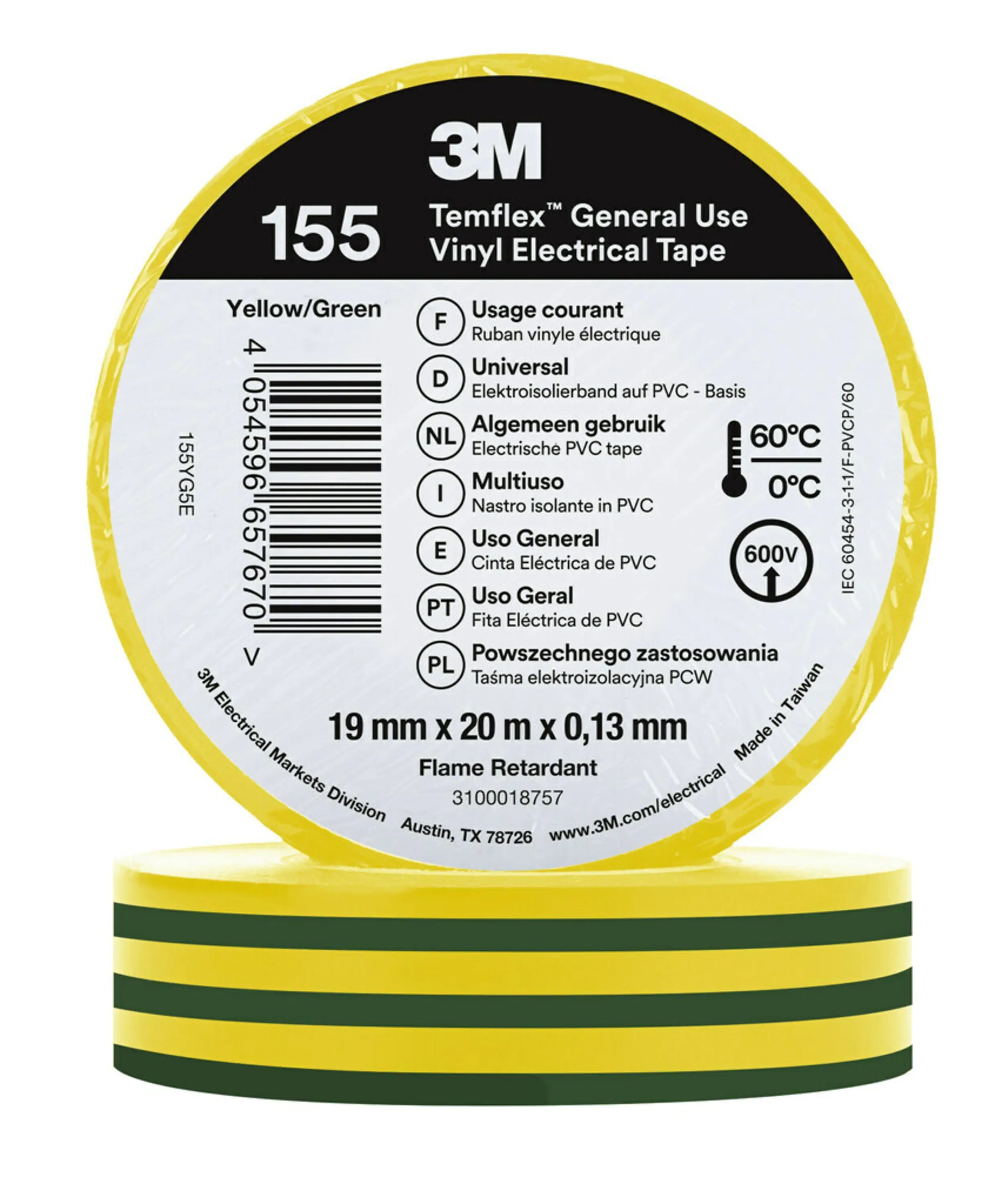 3M 155 green/yellow 19mm x 20m, 3M