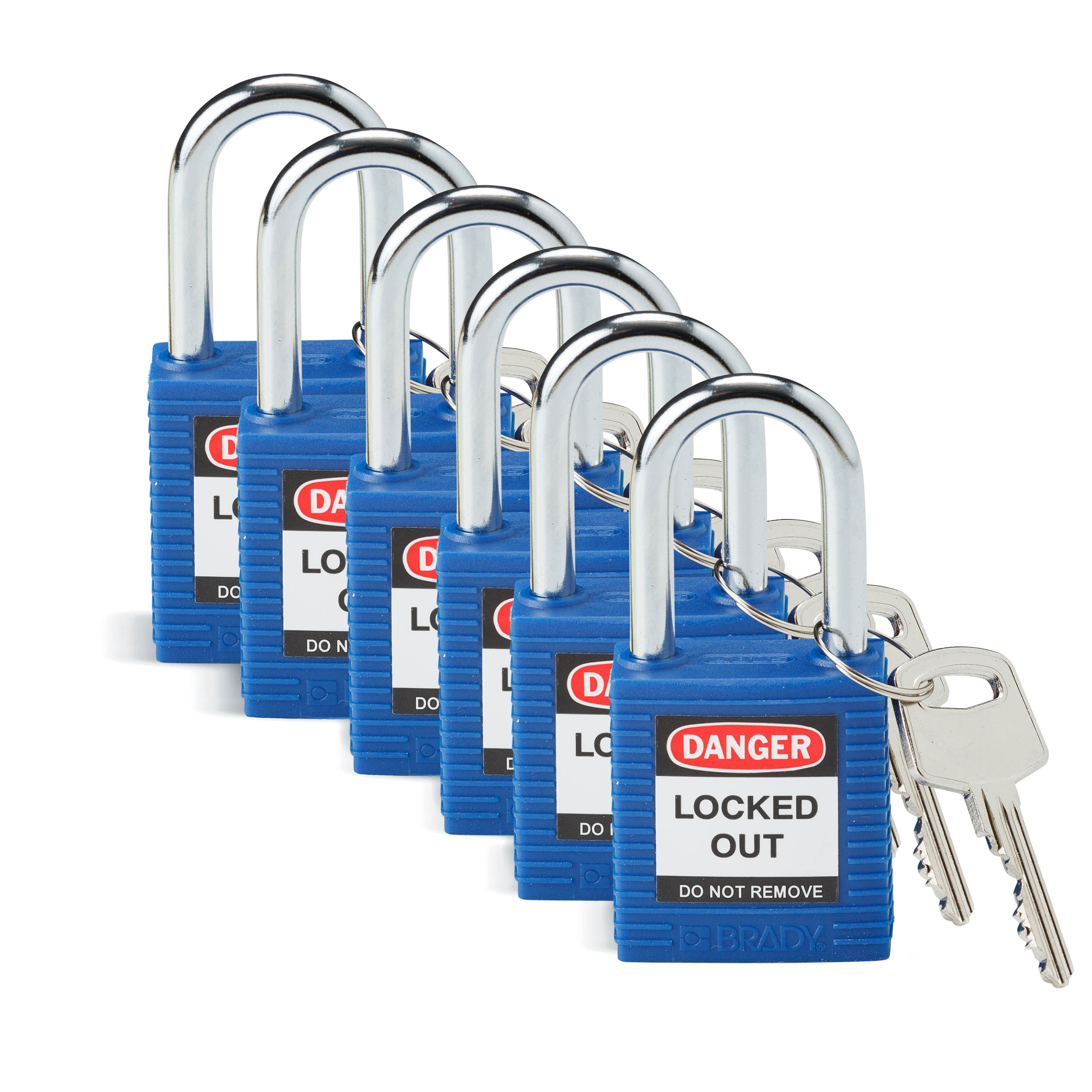 SFTY PADLOCK STEEL 38MM SHA BLUE 6/PAC, Brady