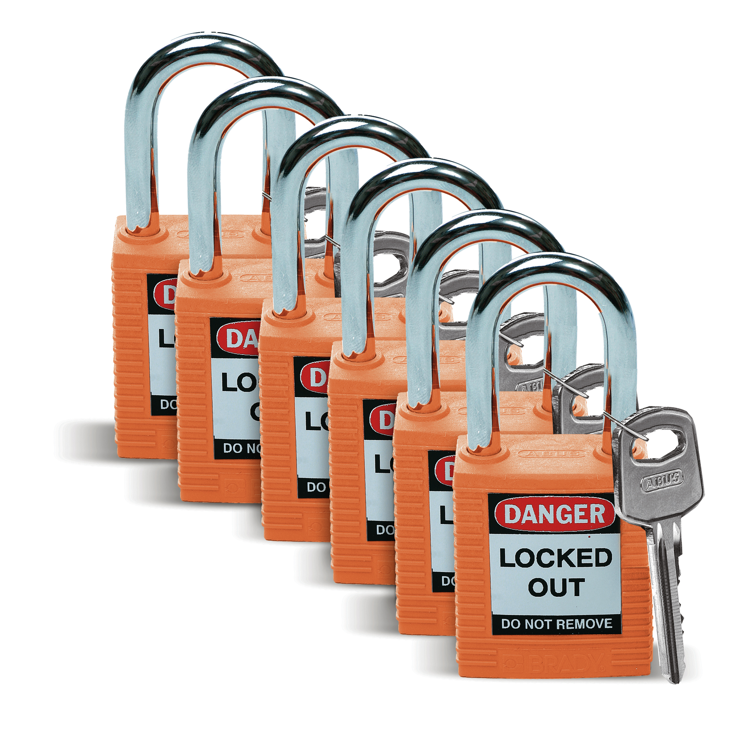 SFTY PADLOCK STEEL 38MM SHA ORANGE 6/PAC, Brady